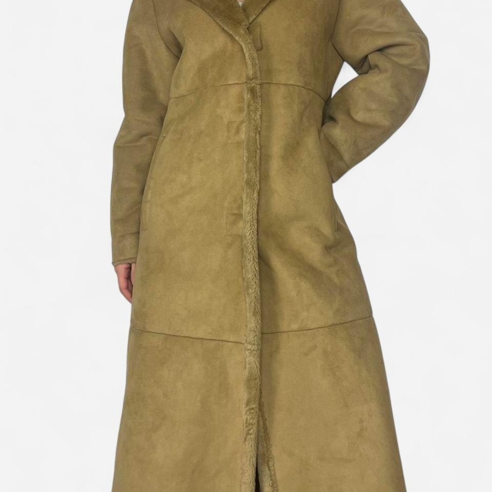 European vintage tan faux fur trench coat with hood by free heron conbipel